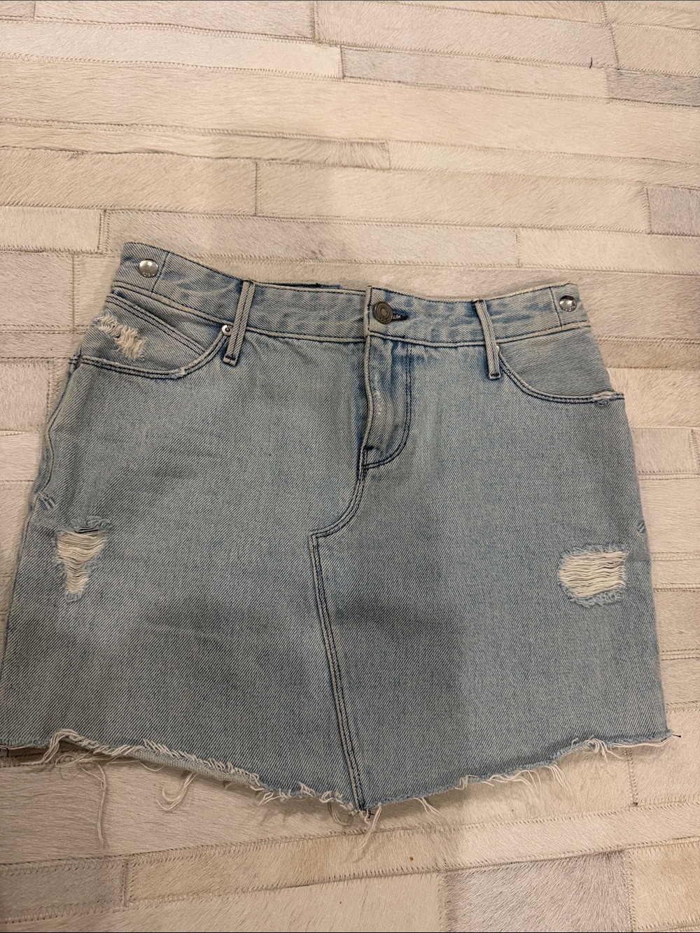 RtA Light Blue Distressed Denim Mini Skirt